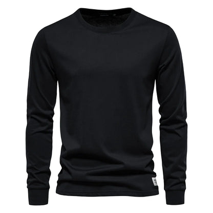 Solid Color Cotton T Shirt Men Casual O-neck Long Sleeved Mens Tshirts Spring Autumn High Quality Basic T-shirt Male