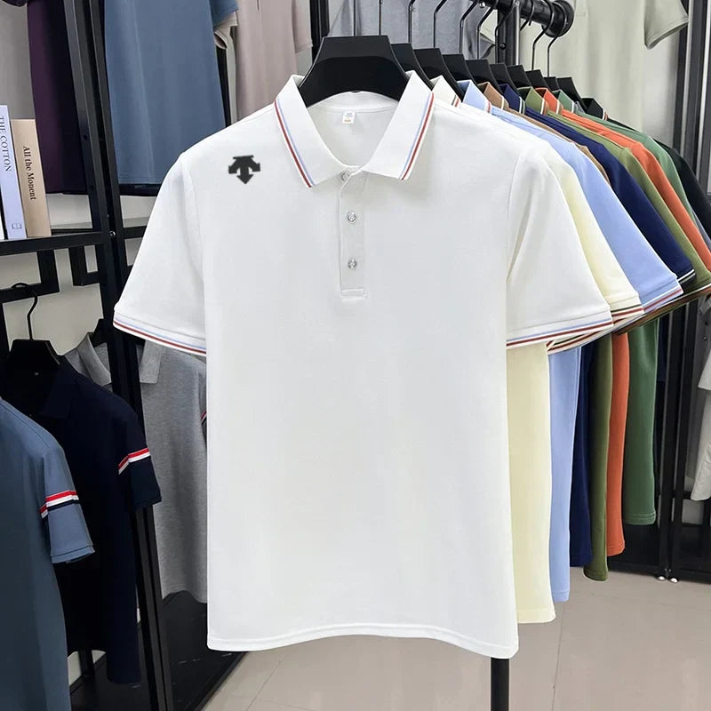Men's High-End Luxury Brand Logo-Stamped Casual Polo Shirt Summer New Golf Breathable Business Short-Sleeve T-Shirt