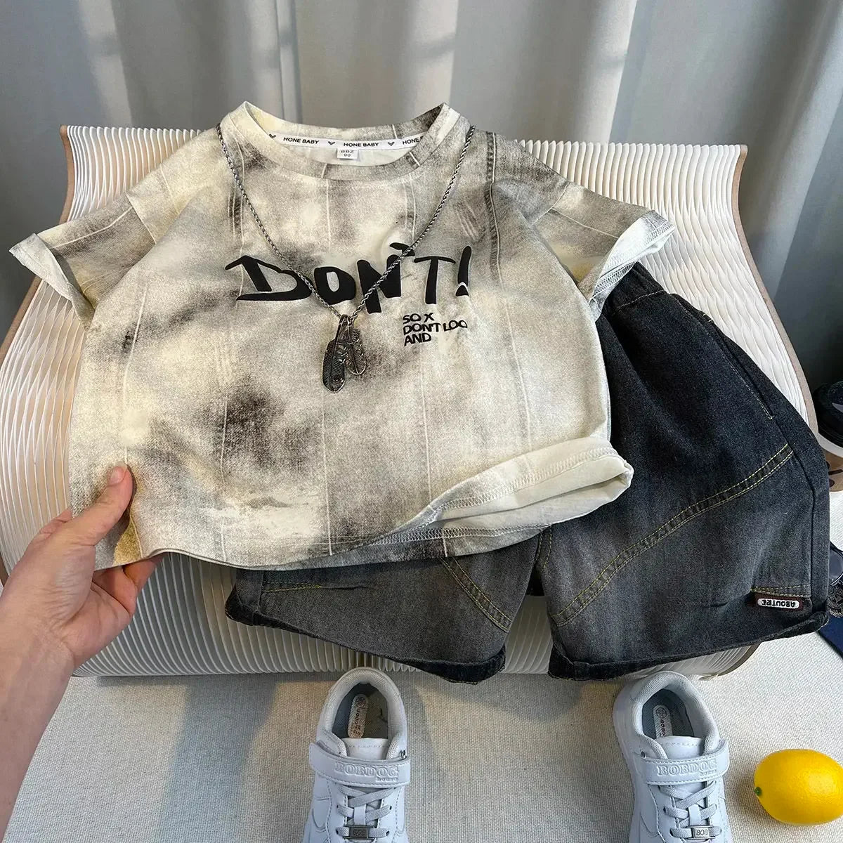Korean Children's Summer Clothes Kids Set Outfits Boys 2026 Handsome Sleeveless&Short Sleeved T-shirt Denim Shorts 2-piece Set