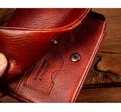 Men's Hand-Rubbed Genuine Leather Short Wallet Top-Grain Vegetable-Tanned Zipper Wallet with Driver's License Card Holder