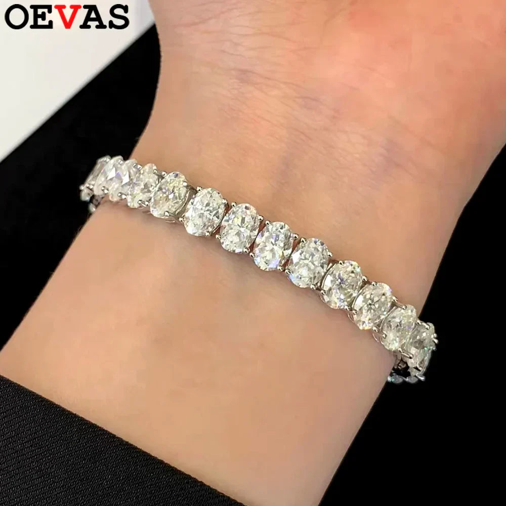 4*6MM Oval Cut Moissanite Tennis Bracelet For Women Man 100% S925 Silver D Color Lab Diamond Bracelet Party Fine Jewelry