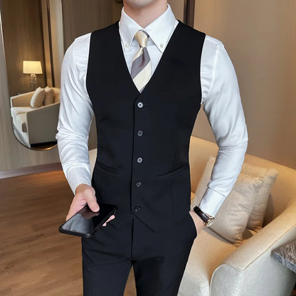 ( Vest + Pants) Men Luxury High Quality Business Suit Vest 2 pieces Formal Groom Wedding Dress Vest Set Fashion Club Clothing