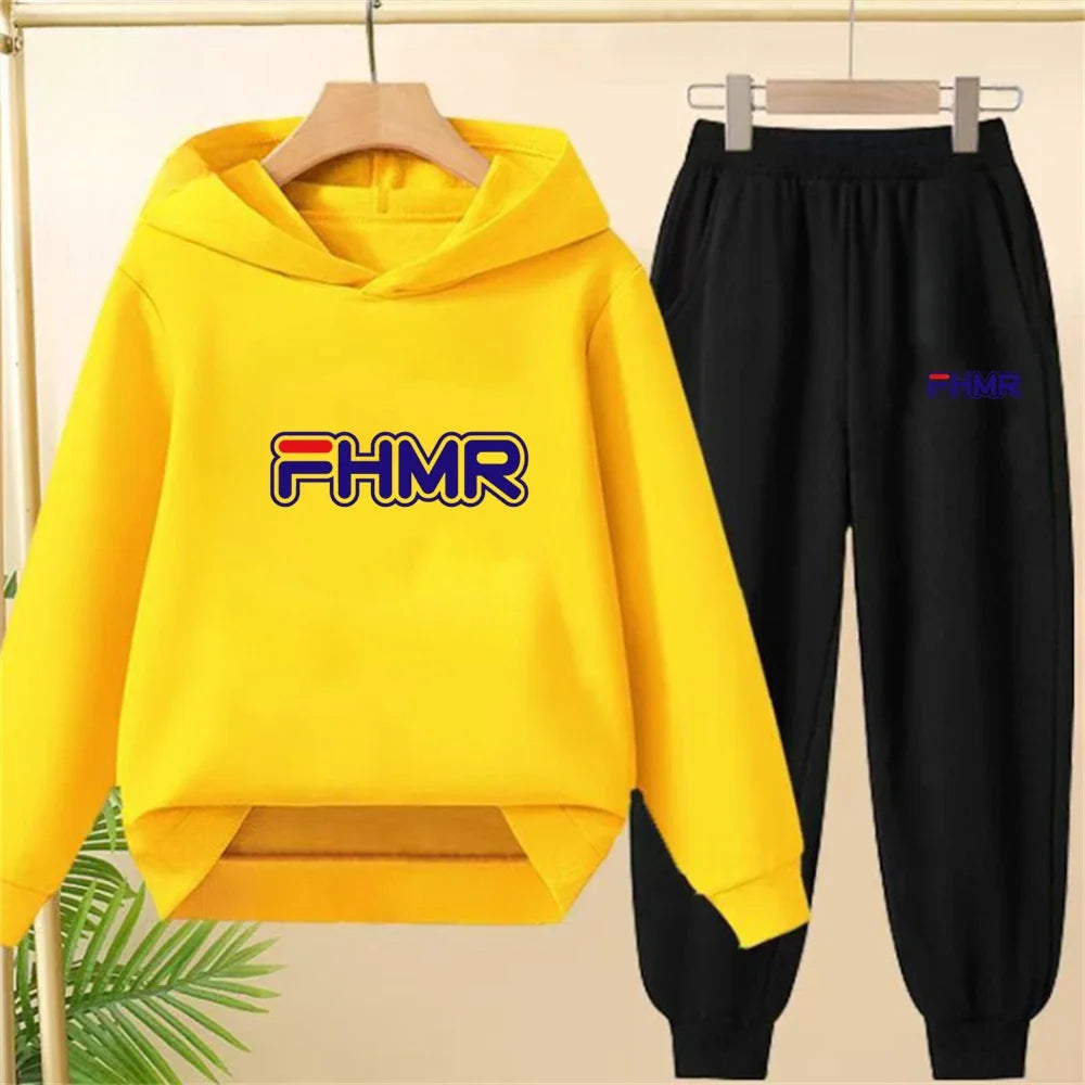 Children's Hoodies Top+Bottom Girls Pink Boy Black Age 3-12 Coat Casual Toddler Long Sleeves Suit Letter Brand Print Clothing