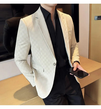 2025 Spring Plaid Blazers Coats 6 Color Fashion Luxury Business Slim Fit Social Suit Jacket Formal Wedding Prom Tuxedo 5XL-M