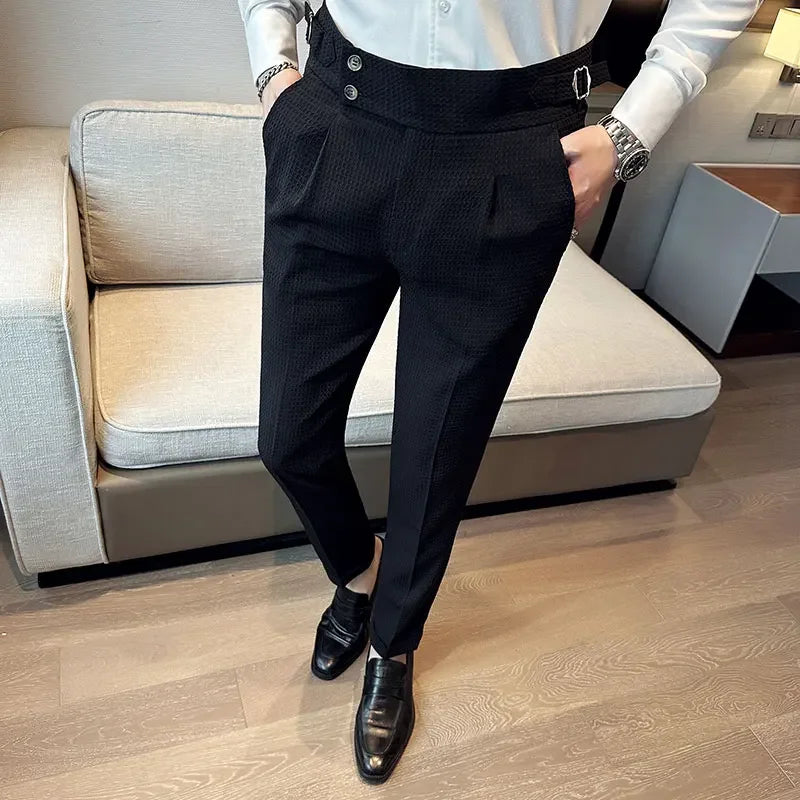 Fashion High Waist Men's Pants 2024 New Business Slim Fit Casual Suit Pants Male Spring Summer Formal Social Dress Pants