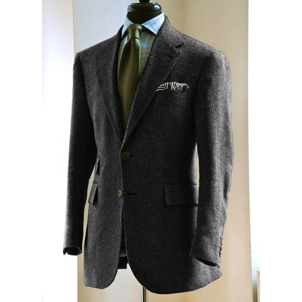 Men's Herringbone Blazer Suit Collar Slim Jacket Casual Fashion Jacket 3 Pocket Workwear Men's Summer Suits Formal Man Jackets
