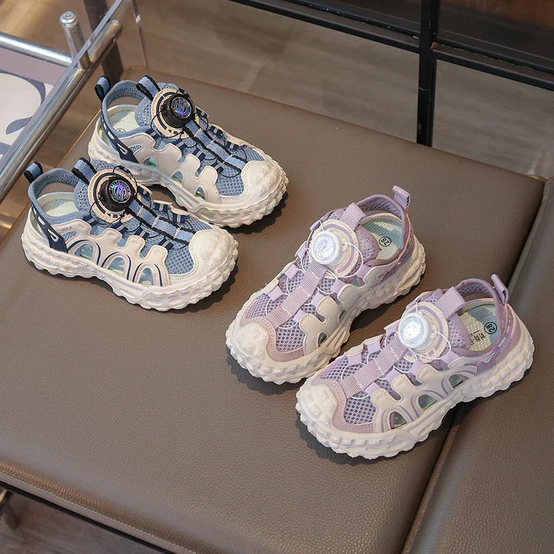Children's Sports Sandals 3-18 Years Old Blue Hollow Breathable Boys Girls Casual Shoes Light Purple Soft Non-slip Kids Sneakers