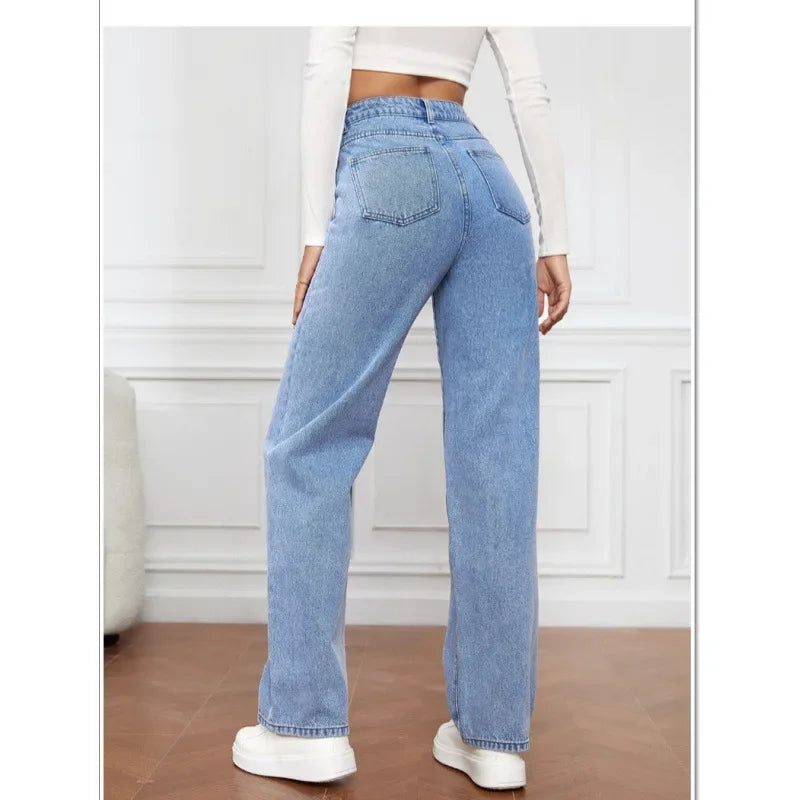 2000s Jeans Women High Waist Wide Leg Straight Y2K Jean Women's Loose Fit Denim Trousers Comfortable Plus Size Casual Pants
