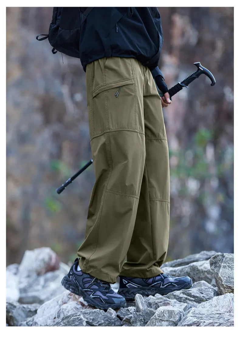 Men's Outdoor Hiking Pants 2026 Summer Sports Waterproof Straight Paratrooper Light Loose Mountaineering Pants
