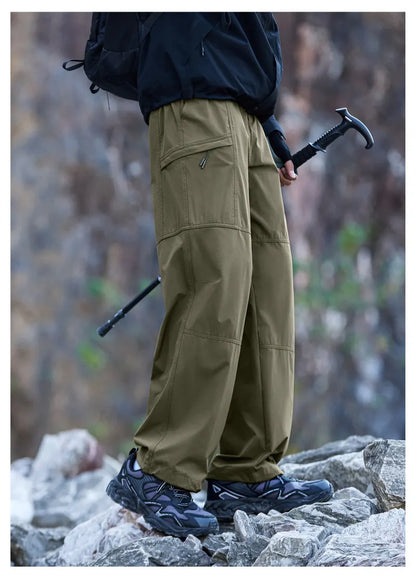 Men's Outdoor Hiking Pants 2026 Summer Sports Waterproof Straight Paratrooper Light Loose Mountaineering Pants