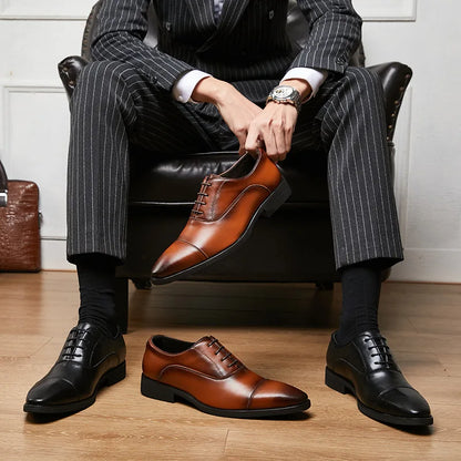 Genuine Leather Brogue Men Shoes 6CM Height Increase Formal Dress Shoe Business Office Italian Men Designer Shoes