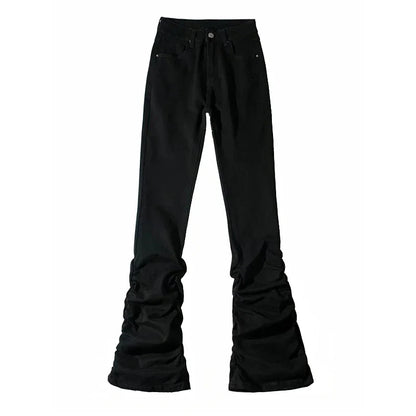 Goth Lolita Black Pants Casual Flare Stacked Jeans Women Stretchy High Waist Trousers 2000s Y2K Grunge Emo Streetwear