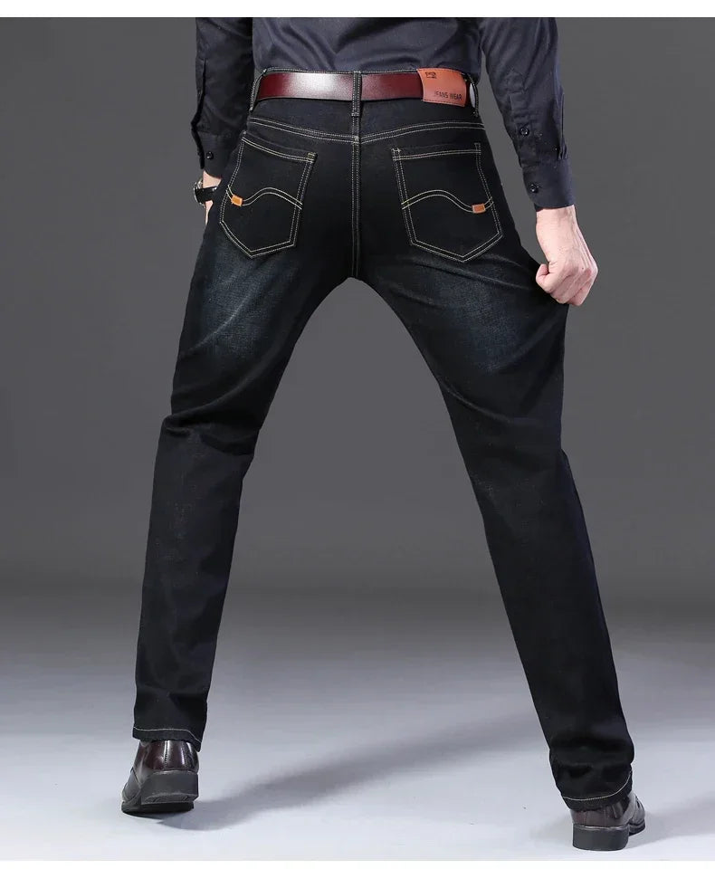 Classic Black Men's Jeans Straight Leg Baggy Plus Size Pants Wear Comfortable Dark Pants Thin Pants for Dad Gift Dad Pants