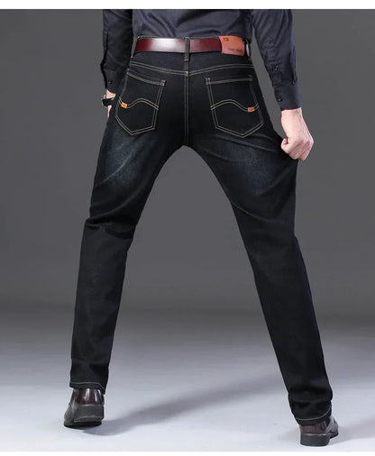 Classic Black Men's Jeans Straight Leg Baggy Plus Size Pants Wear Comfortable Dark Pants Thin Pants for Dad Gift Dad Pants
