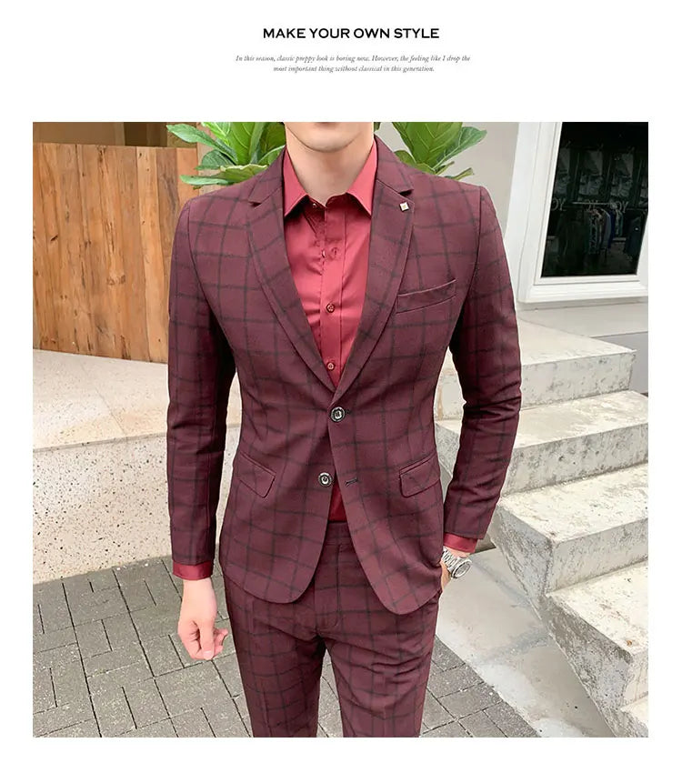Men's Slim Fit Business Suit High Quality Boutique Fashion Two-Piece Set Handsome Trend Banquet Four Seasons Trousers Included