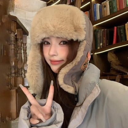 Fashion Thick Bomber Hat Faux Fur Waterproof Ear Protectors Hats Keep Warm with Ear Flaps Winter Hat Male