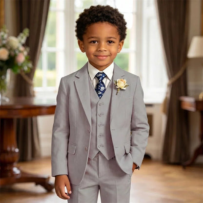 SHIP TODAY Linen 4-Piece Suit Set for Boys Children Formal Suit Attire Jacket Vest Pants Tie Luxury Kids Summer Wedding Suits