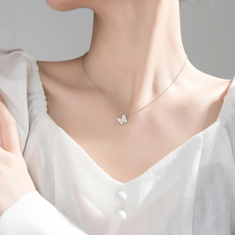 2025 New 925 Sterling Silver Sparkling Zircon Dancing Butterfly Tiny Mini Pendant for Women Fine Jewelry Birthday Gift