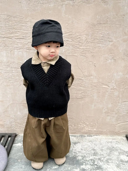 Korean Children Clothing Autumn Sets  Sweater Vest + Shirts+Pants 3Pcs Suit Spring Baby Soft Cotton Outfits Kid Casual Tracksuit