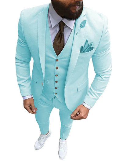 Khaki Men's Suits  Formal Business Notch Lapel Slim Fit Tuxedo Best Man Blazer For Wedding(Blazer+Vest+Pants)