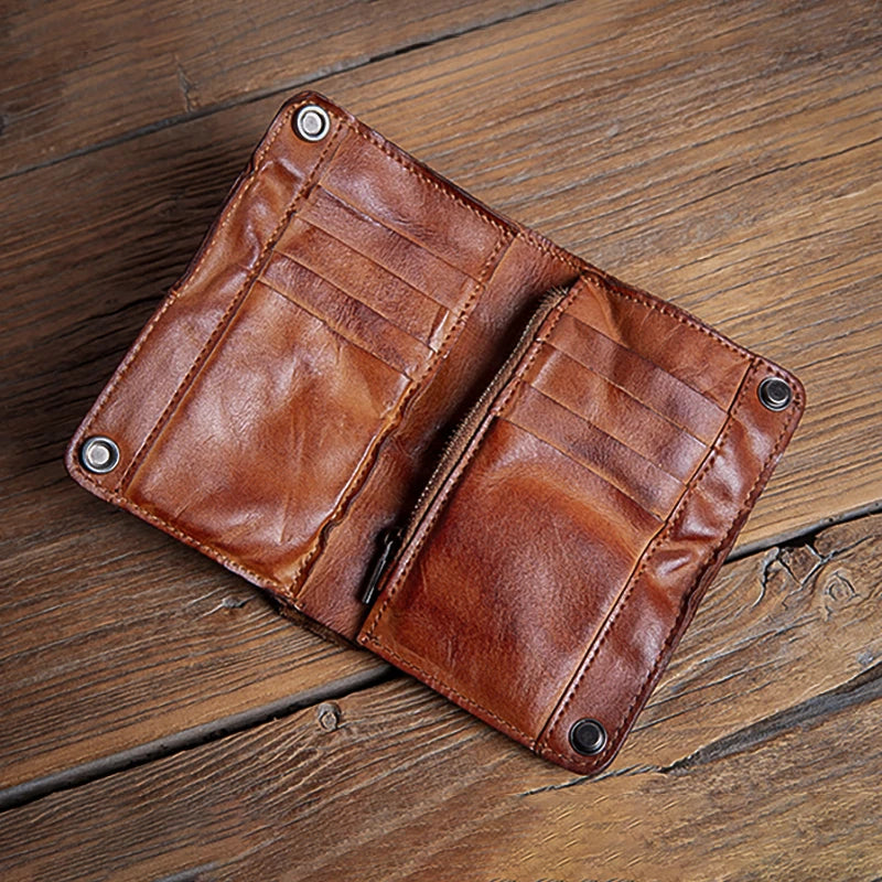 High Quality Men Genuine Leather Wallet Vintage Bifold Money Clip Credit Card Holder Luxury Design with Zipper Coin Pocket