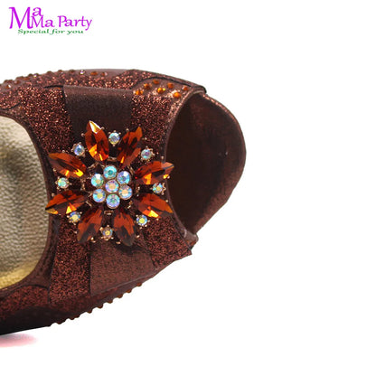 Wine Color New Arrivals High Quality Specials Design Italian Women Shoes and Bag  with Crystal for Wedding Party