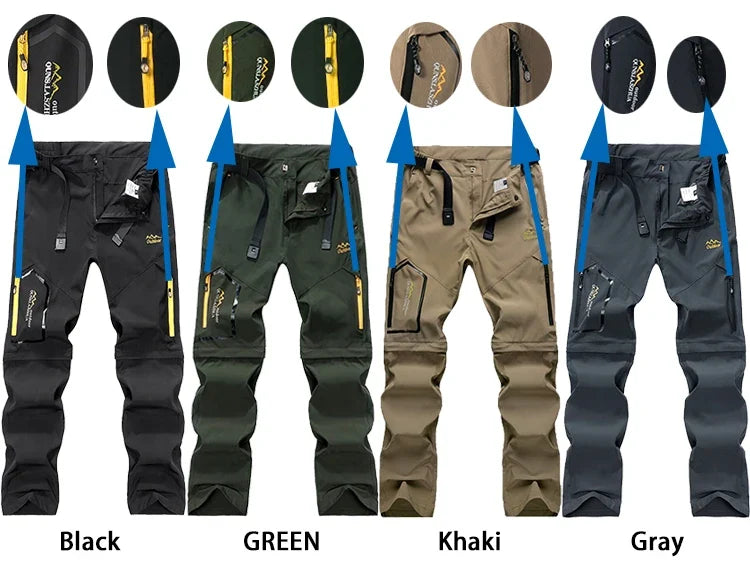 Mens Hiking Pants Convertible Lightweight Quick Dry Zip Off Fishing Safari Camping Travel Boy Scout Pants