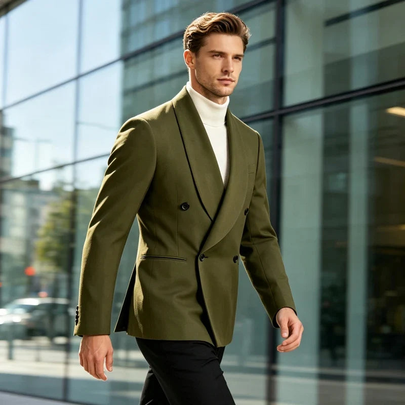Luxury Men's Summer Blazer Shawl Lapel Slim Fit Double Breasted Suit Jacket Business Casual Wedding Groom Tuxedo Formal Party