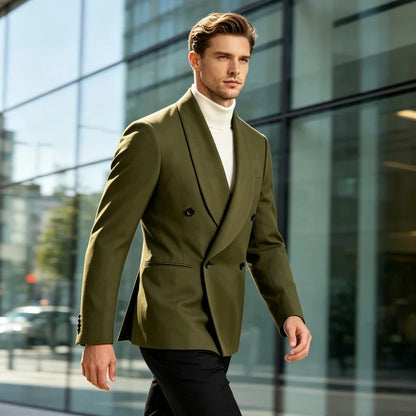 Luxury Men's Summer Blazer Shawl Lapel Slim Fit Double Breasted Suit Jacket Business Casual Wedding Groom Tuxedo Formal Party