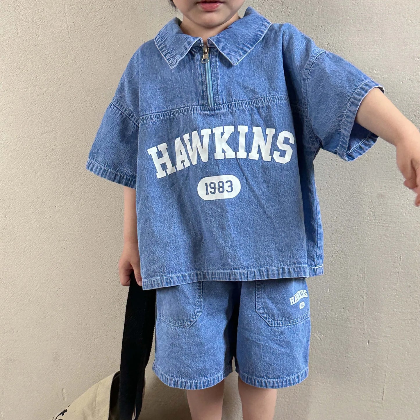 Summer Baby Girls Boys Cotton Alphabet Half Zip Denim T-Shirt Tops+Shorts Pant School Kids Tracksuit Child 2PCS Outfit 1-12Years
