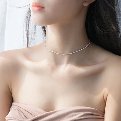 Genuien 925 Sterling Silver Dazzling Clear CZ Choker Necklace for Women Gift Adjustable Box Chain Original Fine Jewelry