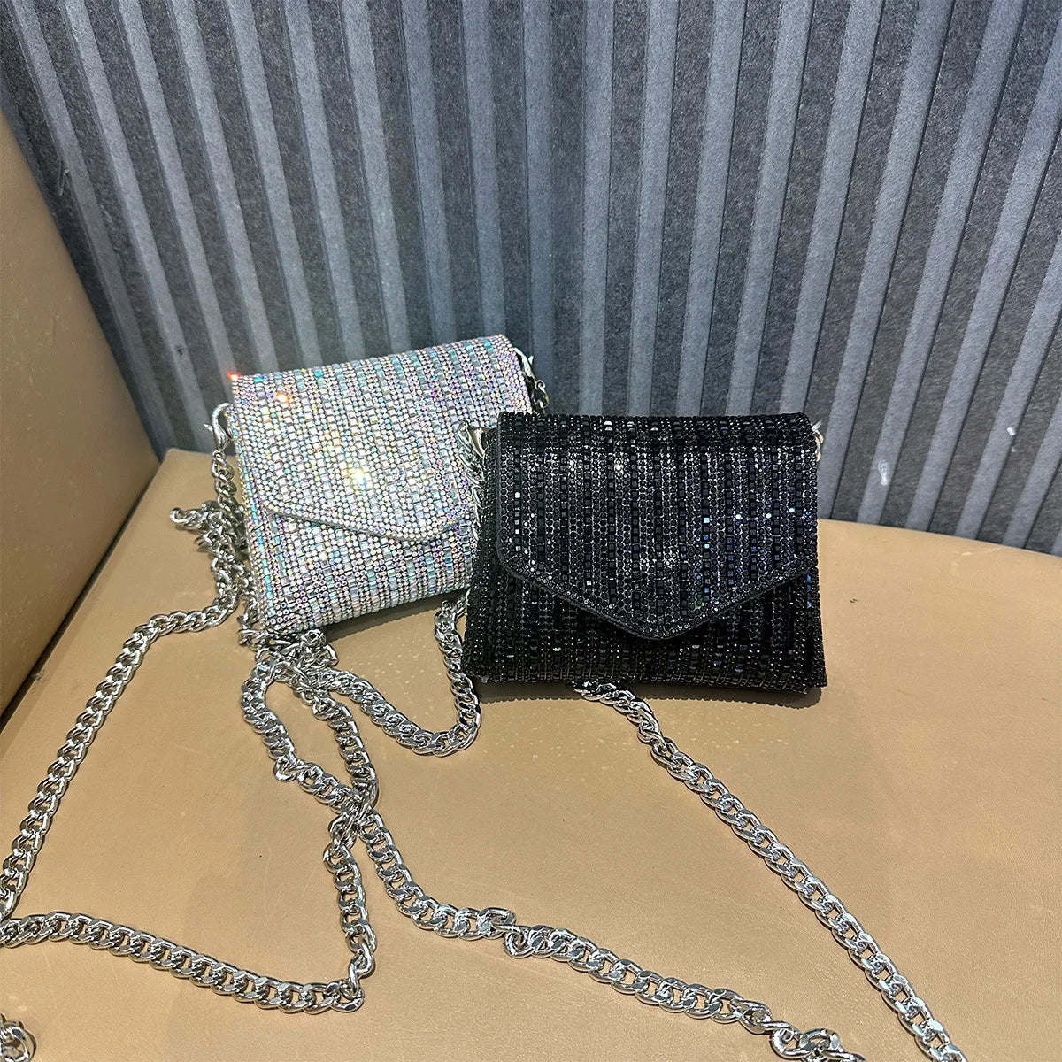 Rhinestones Bag for Women 2024 Mini Purses and Handbags Clutch Wallets Ladies PU Leather Chain Party Evening Shoulder Bag