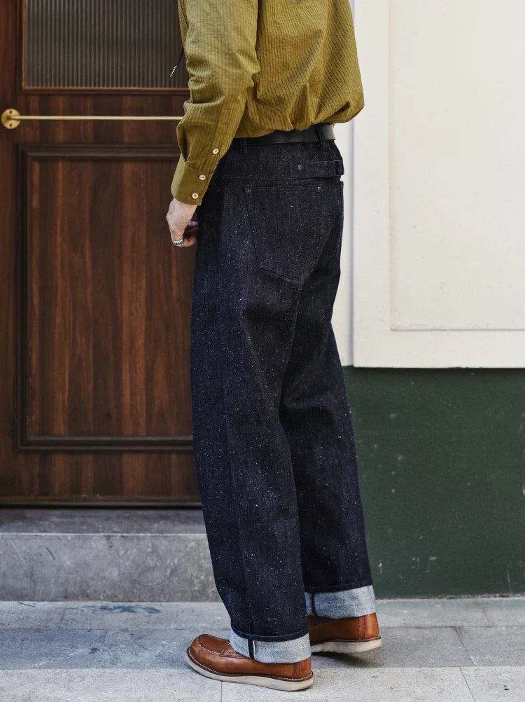 Men Jeans Sanforized Selvedge Raw Denim Denim Jeans for Men Linum Silver Button Cotton Wide Leg Loos Fit