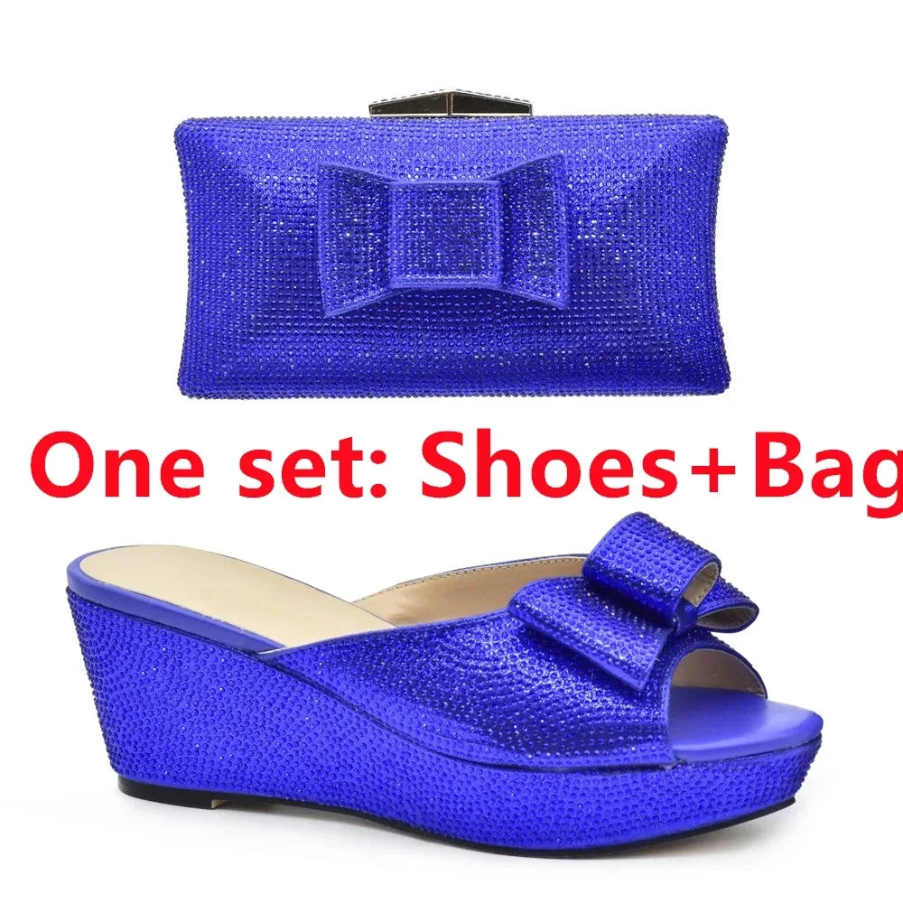 Latest Design Women Shoes and Bag Set Decorated with Rhinestone Wedding Shoes Bride Ladies Shoes Heels Party Women Pumps