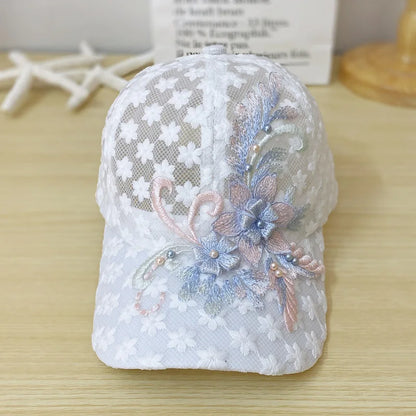 Summer Baseball Cap for Women Embroidered Flowers Mesh Breathable Duck Tongue Hat Sunscreen Sunshade Hat Rebound Cap