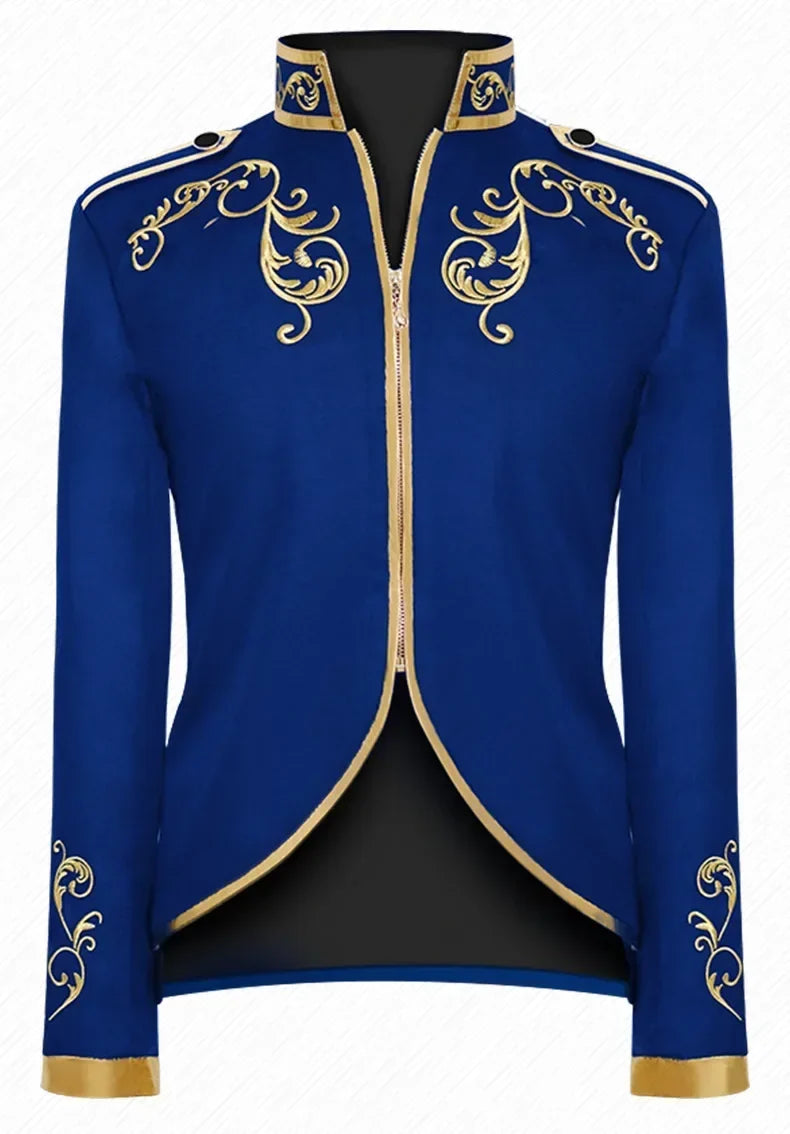British Style Men Embroidered Flower Suit White / Blue / Red Male Wedding Dance Party Coat Singer Stage Performance Dress Blazer