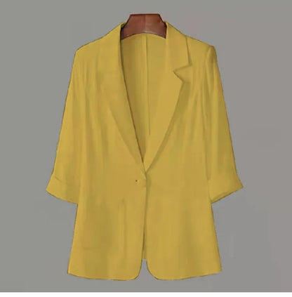 Summer New Sle Women's Linen Suit Jaet Thin Seven-Quarter Sve Drapey Fit Formal Wear Casual Commute Pure Color