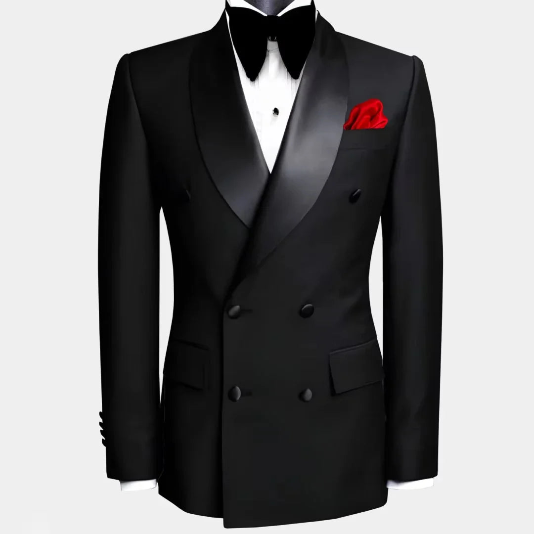 Men's Double Breasted Tuxedo Suit Slim Fit Shawl Lapel Formal Jacket & Pants Set for Wedding Party Prom