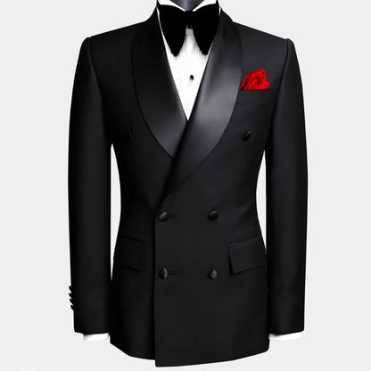 Men's Double Breasted Tuxedo Suit Slim Fit Shawl Lapel Formal Jacket & Pants Set for Wedding Party Prom