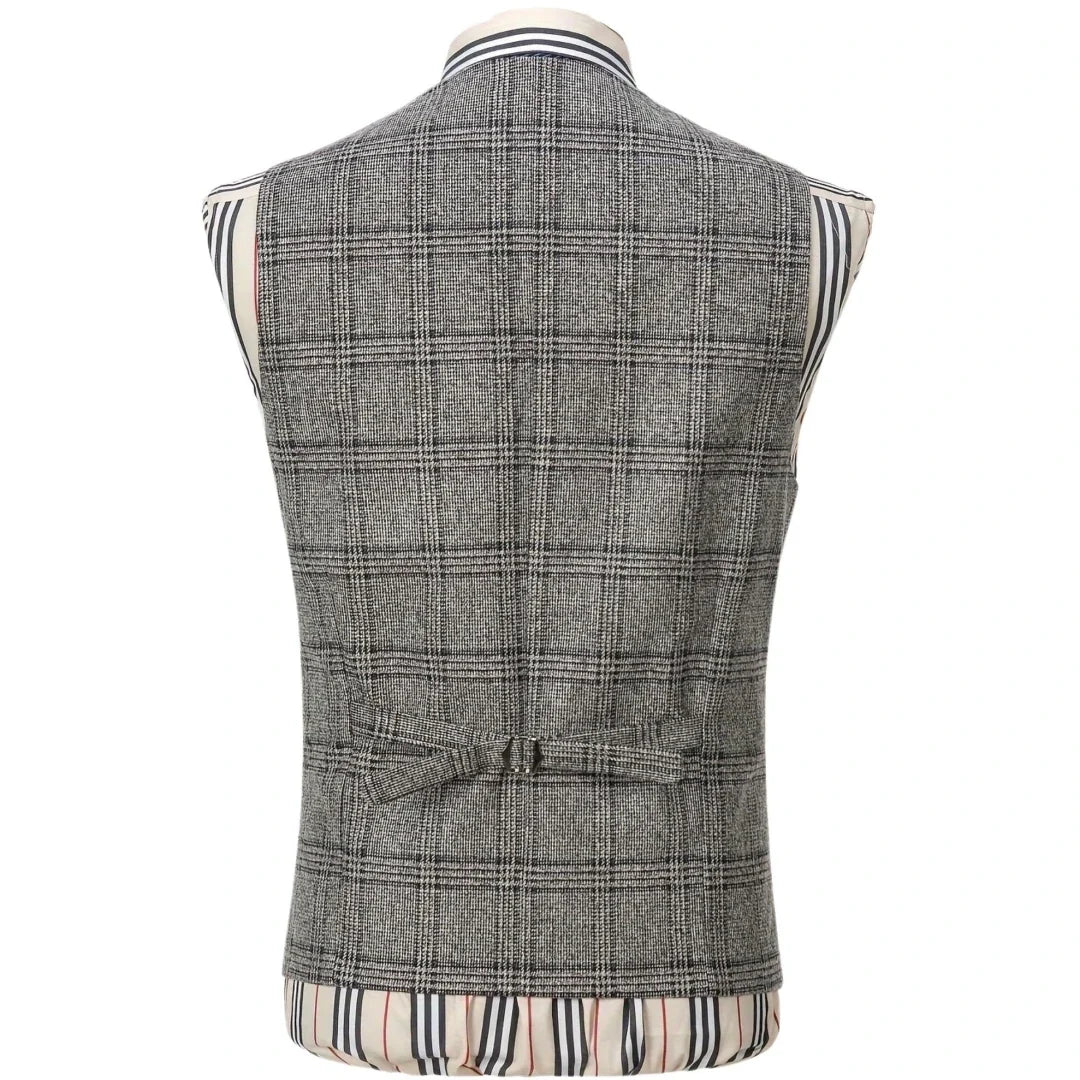 Men Vest Gray Checkered Single Button V Neck Waistcoat For Wedding Party Prom Business Work Office Daily Casual Men Suit Vest