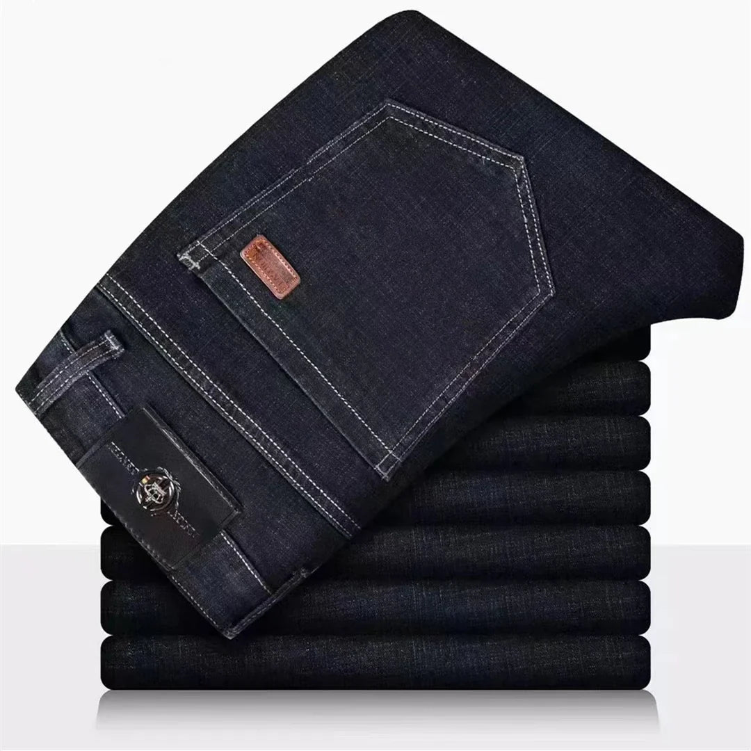 New Men Light Luxury Stretch Slim Fit Pants Comfortable Soft Business Fashion Straight Casual Denim Trousers Male Brand Clothing