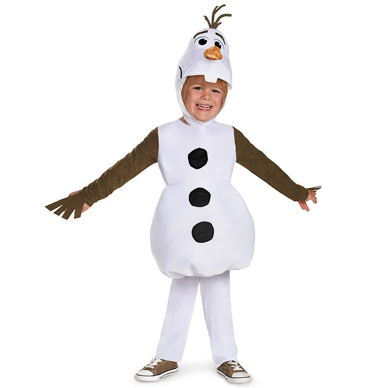 New Year Christmas Girls Olaf Cospaly Costume Frozen Deluxe Toddler Bodysuit Halloween Hooded Costume Party Gift Dress Up