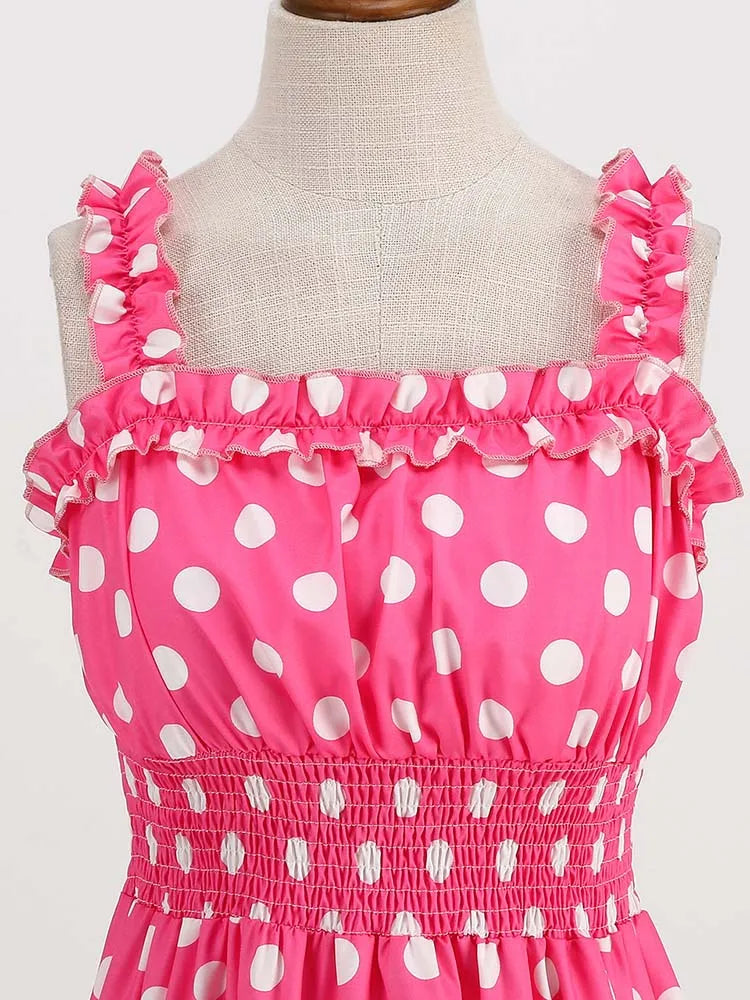 Spaghetti Strap Pink Plaid Dress Women Summer Elegant Vintage 50s Rockabilly Swing Party Dress