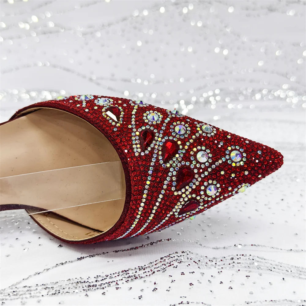 Elegant Italian Design Pointy Heels with Rhinestone-Embellished Laurel Shape - Comfortable & Durable for Every Occasion