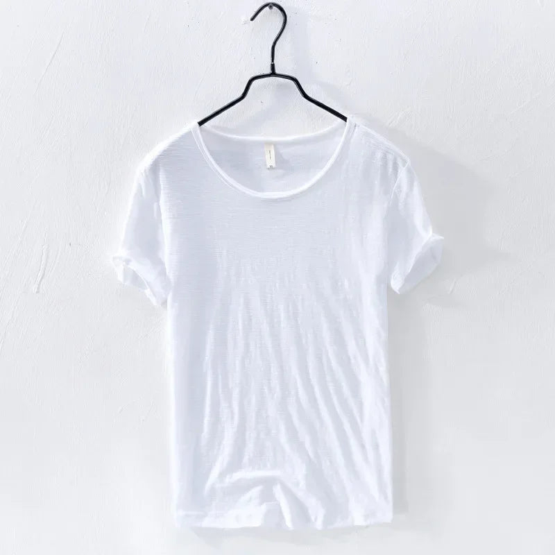 Retro Raw Edge T-Shirt for Men 100% Cotton Lightweight & Breathable Slim-Fit Monochromatic O-Neck Summer Streetwear Essential