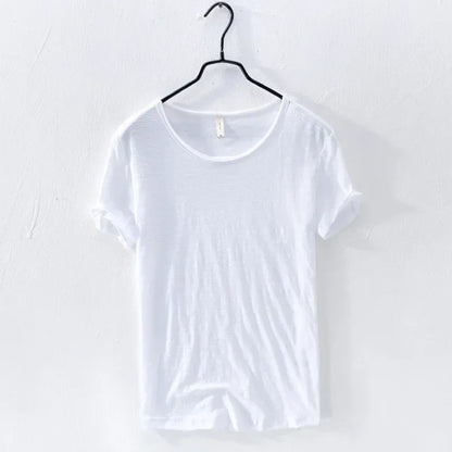Retro Raw Edge T-Shirt for Men 100% Cotton Lightweight & Breathable Slim-Fit Monochromatic O-Neck Summer Streetwear Essential