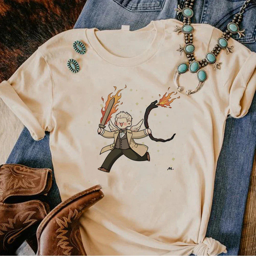 Good Omens t-shirts women manga graphic harajuku top girl funny graphic y2k clothes