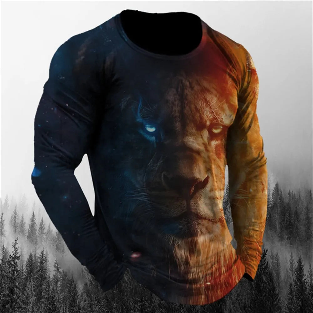 Retro Men's Long Sleeve T-shirt Animal Print Shirt Animal Pattern Clothing Street Apparel Sleeve Top Men's Plus Size XS-5XL
