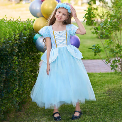 2-10Y Cinderelle Dress Princess Cosplay Costume for Girls Fancy Dress Up 2025 Kids Christma Birthday Party Outfit with Gloves