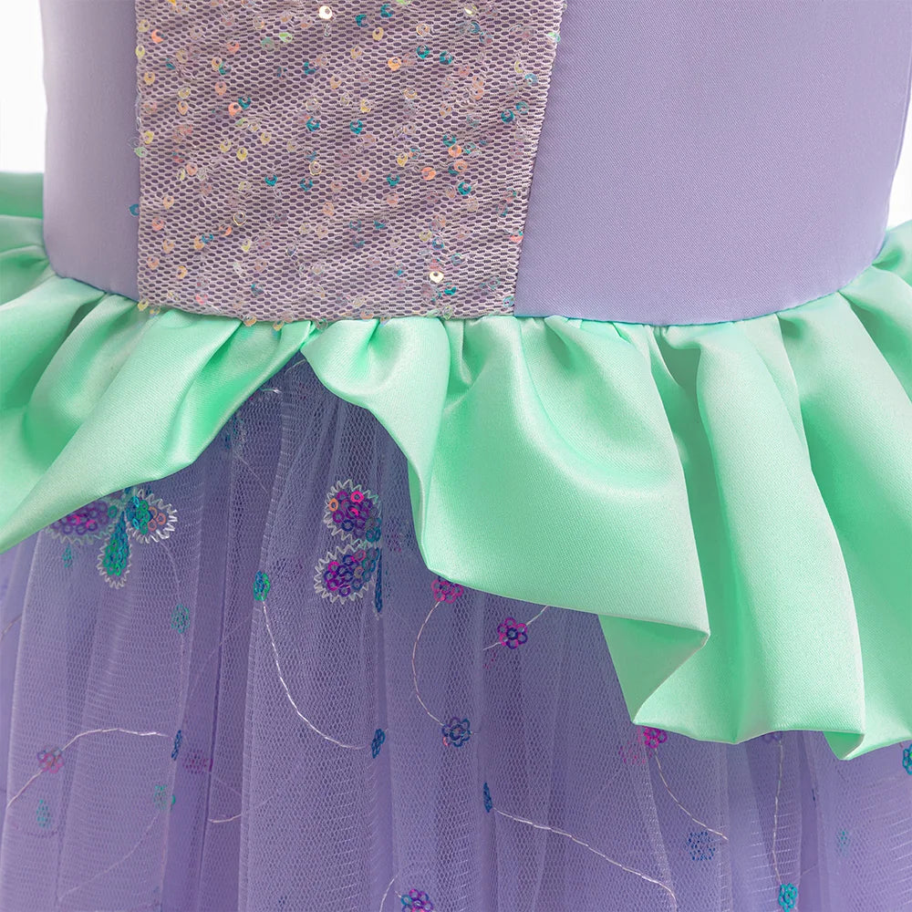 Little Mermaid Ariel Princess Costumes Young Girls Purple Dress Kids Cosplay Carnival Gown Birthday Tutu Dresses Summer New Wear